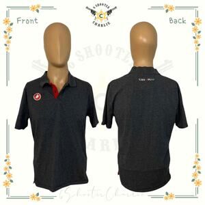 CASTRELLI Cycling Polo Shirt GRAY Embroidered Stretch Cotton Bike Mens Large